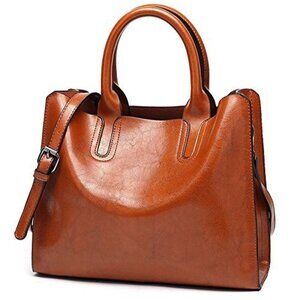 Chic Vintage Solid Color Handbags And Purses Pu Textured Top Handle Satchel